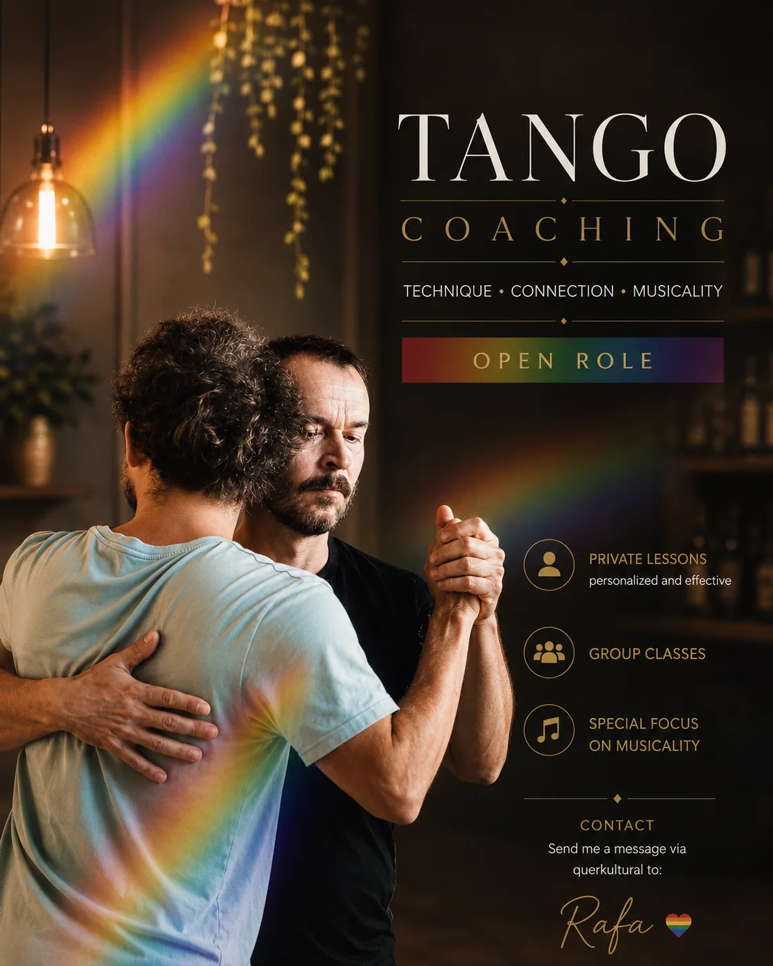 Zwei Männer beim Tango Coaching mit Open-Role-Bezug.
